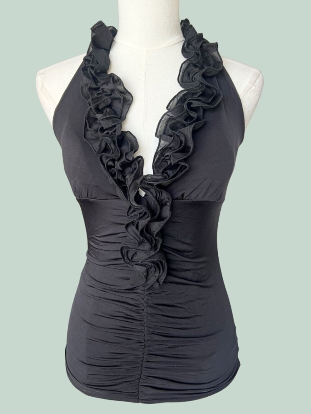 Vintage Y2K Black Ruffle Halter Top